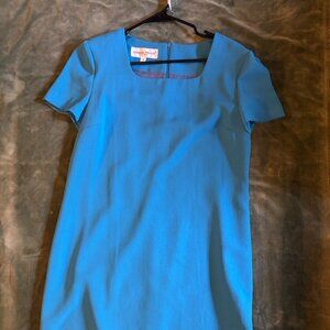 Blue straight dress with Plaid Jacket